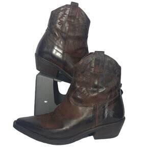 Emanuele Crasto Brown Leather Western Cowboy Ankle Booties Women Sz 37 US 6.5